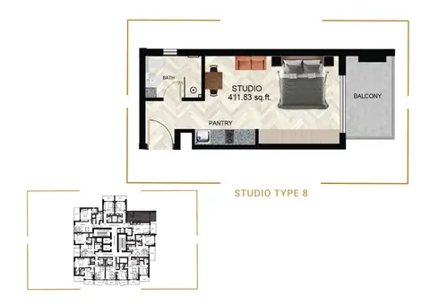 Empire Residence at JVC: Floor plan Type 8, 412 sq ft