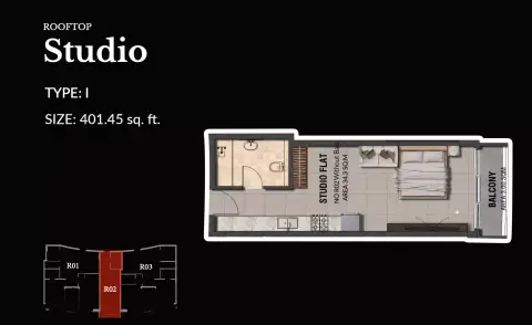 لينكولن ستار ريزيدنس 4: مخطط الطابق Type I, 401 sq ft