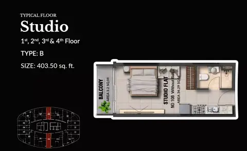 لينكولن ستار ريزيدنس 4: مخطط الطابق Type B, 403 sq ft