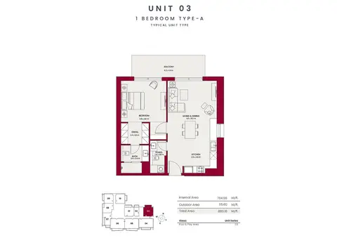 Hadley Heights JVC: फ़्लोर प्लान Unit 03, Type A, 880 sq ft