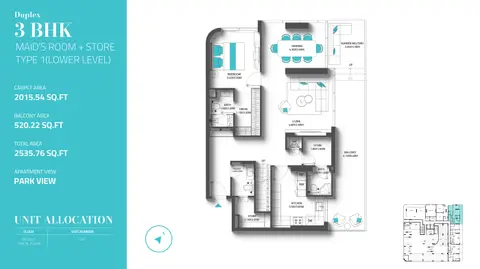 Reef 997 Residences at Dubai Islands: फ़्लोर प्लान Unit G01 Type 1 (Lower Level), 2,536 sq ft