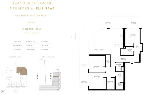 Grand Bleu Tower 2: Plan 3 Bed, Unit-05-Level-19, 2,401 sq ft