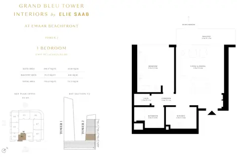 Grand Bleu Tower 2: Plan 1 Bed, Unit-01-Level-03-09, 794 sq ft