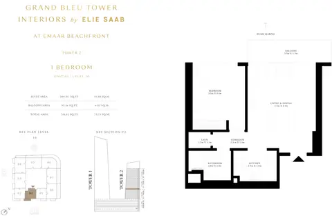 Grand Bleu Tower 2: Plan 1 Bed, Unit-01-Level-10, 794 sq ft