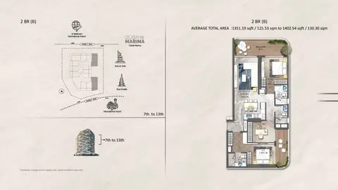 Forest City Tower 2 at Majan: Floor plan Type B, 1,403 sq ft