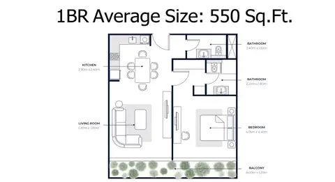 Azizi Riviera Meydan: Floor plan 1 Bedroom, 550 sq ft