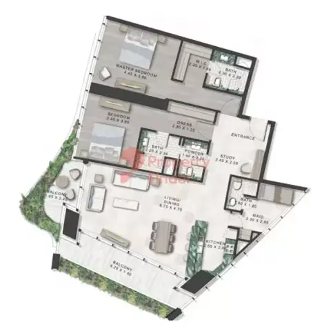Safa One: Floor plan Tower-A | Type-C Levels: 06, 08, 10, 12, 14, 16, 18, 20, 23, 25, 27, 29, 31, 33, 35 & 37, 1,756 sq ft