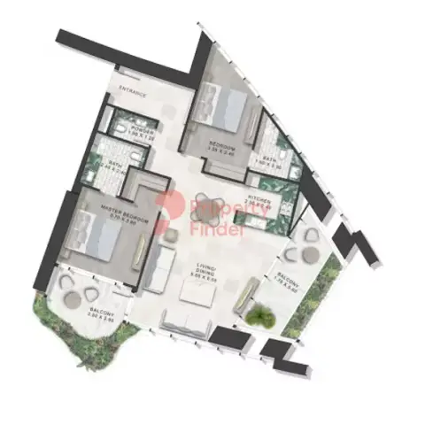 Safa One: Floor plan Tower-B | Type-E Levels: 07, 09, 11, 13, 15, 17, 19, 21, 24, 26, 28, 30, 32, 34, 36 & 38, 3,041 sq ft