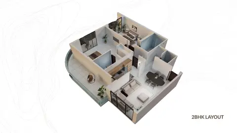 Mackerel Tower at Dubai Islands: Floor plan 2 Bedroom (3D Model)