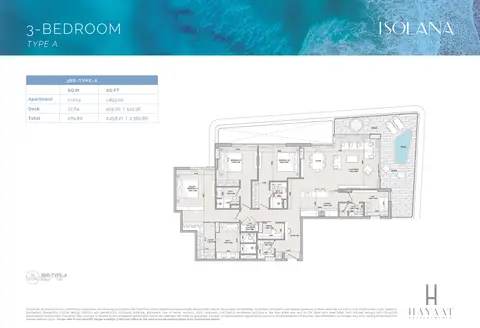 إيزولانا ريزيدنسز جزر دبي: مخطط الطابق Type A, 2,366 sq ft