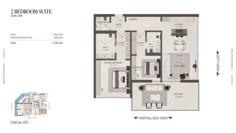 Omoria Hotel Residences at Dubai Islands: Floor plan Unit 102, 1,708 sq ft