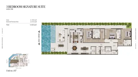 Omoria Hotel Residences at Dubai Islands: Floor plan Signatue Suite - Unit 107, 5,620 sq ft