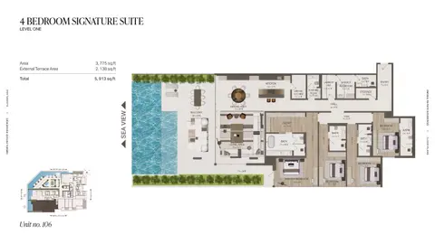 Omoria Hotel Residences at Dubai Islands: Floor plan Signatue Suite - Unit 106, 5,913 sq ft