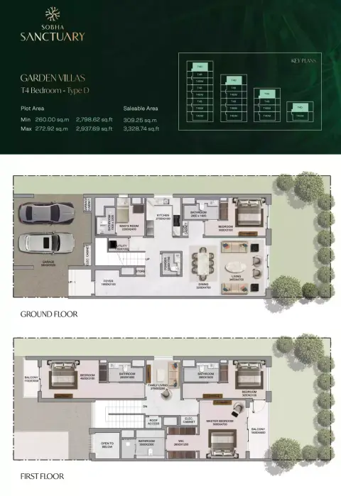 Sobha Sanctuary: Планировка Type 4, 3,328 sq ft