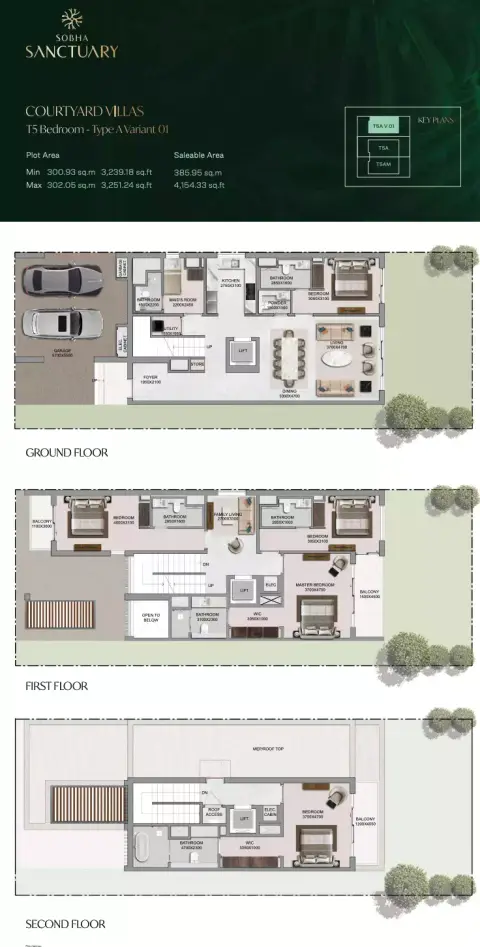 Sobha Sanctuary: Планировка Type 2, 4,154 sq ft
