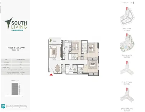 ساوث ليفينج: مخطط الطابق Type 1A, 1,677 sq ft