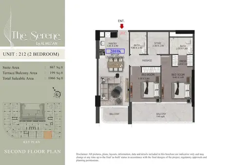Serene Residences at Dubai South: Unit 212, 1,066 sq ft 户型图