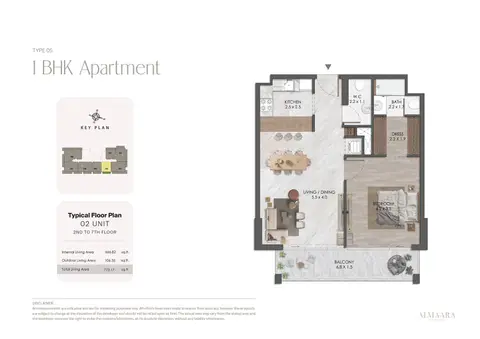 Almaara Residences at Al Furjan: Unit 02 (Type 05), 773 sq ft 户型图