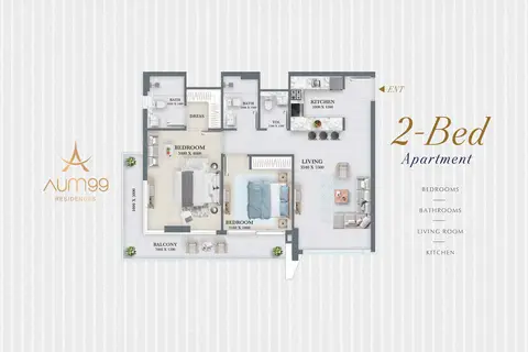 AUM 99 Residences at DLRC: Floor plan 2 Bedroom