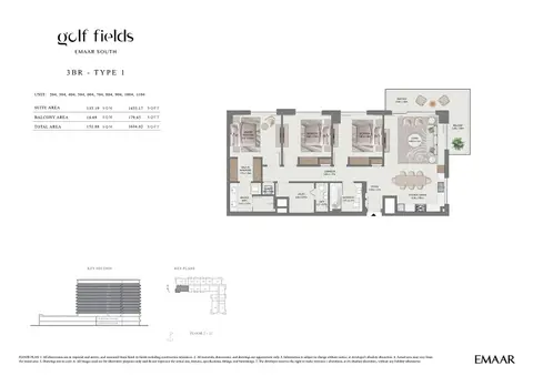 Golf Field at Emaar South: Floor plan Type 1 (Unit 204-1104), 1,635 sq ft