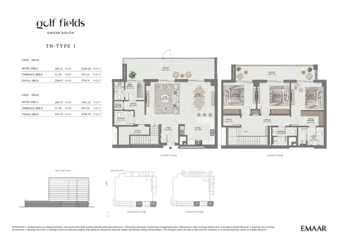 Golf Field at Emaar South: Floor plan Type 1 (Lower & Upper Floor), 2,748 sq ft