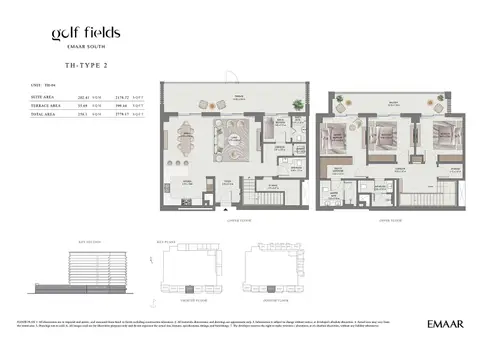 Golf Field at Emaar South: Floor plan Type 2 (Lower & Upper Floor), 2,778 sq ft