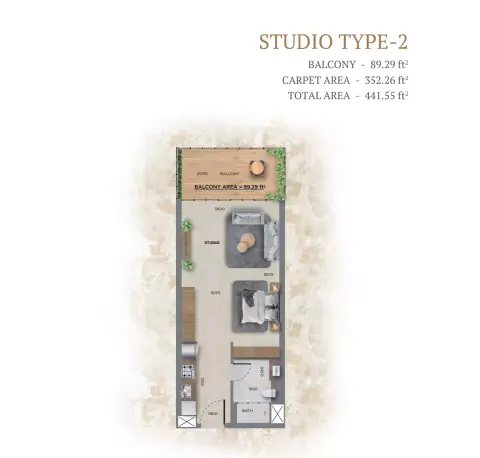368 Park Ln: Floor plan Type 2, 441 sq ft