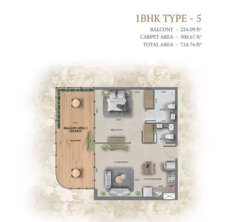 368 Park Ln: Floor plan Type 5, 724 sq ft