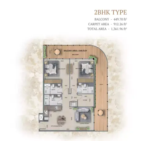 368 Park Ln: Floor plan Type 1, 1,361 sq ft