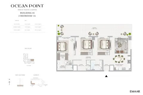 Emaar Ocean Point Mina Rashid: Plan Type 1A, 1,963 sq ft