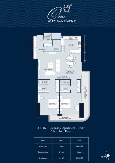 Orra The Embankment: Floor plan Unit 8, 1,630 sq ft