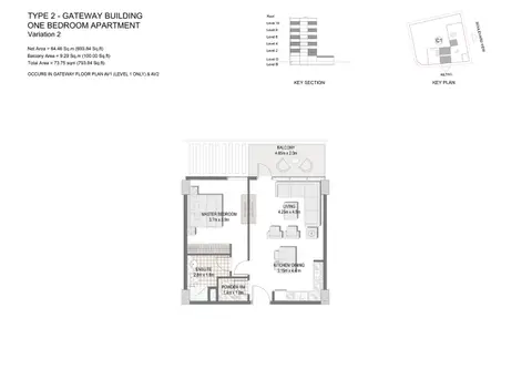 The Pulse Boulevard Apartments: फ़्लोर प्लान 1-Bedroom-Apartments,Type-2,Size-793.84-Sq.ft, 794 sq ft