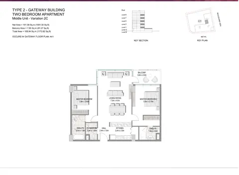 The Pulse Boulevard Apartments: फ़्लोर प्लान 2-Bedroom-Apartments,Type-2,Size-1172.62-Sq.ft, 1,173 sq ft