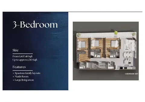 Legacy Heights at Dubai South: Планировка 3 Bedroom, 1,710 sq ft