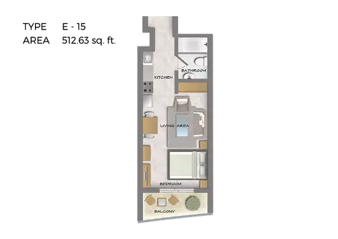 هيرا تاور: مخطط الطابق Studio Type E-15, Size 512 Sq Ft, 512 sq ft