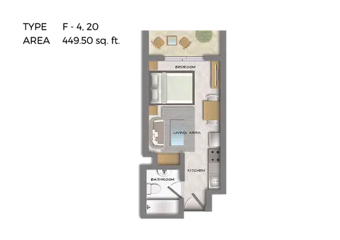 هيرا تاور: مخطط الطابق Studio Type F-4, 20, Size 449 Sq Ft, 449 sq ft