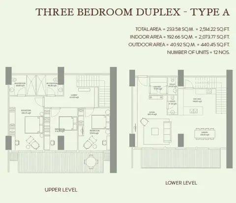 Zaya Hameni: Планировка 3 Bedroom Duplex Type A Size 2514.22 sq.ft, 2,514 sq ft