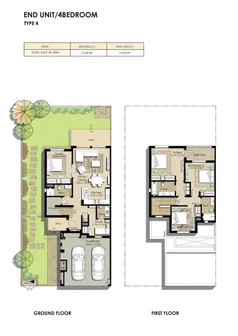 Naseem Townhouses: Plattegrond 4 Bedroom Type 4, Size 2429.09 sq ft, 2,429 sq ft