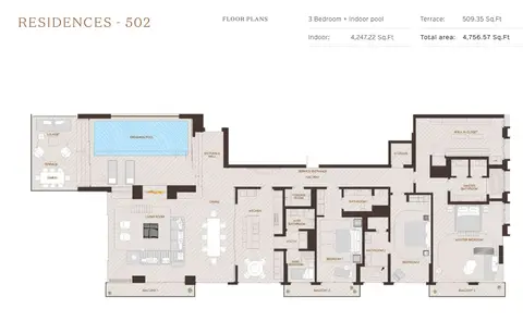 Palme Couture Residences: Floor plan 3-Bedroom,Residences-502,Size-4756.57-Sq.ft, 4,757 sq ft