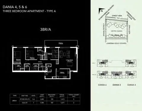 ميدتاون دانيا ديستريكت: مخطط الطابق Three-BDR-Type-A, 1,673 sq ft