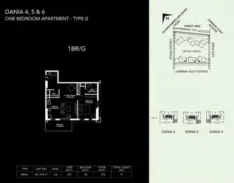 ميدتاون دانيا ديستريكت: مخطط الطابق One-BDR-Type-G, 772 sq ft
