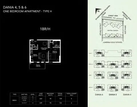ميدتاون دانيا ديستريكت: مخطط الطابق One-BDR-Type-H, 739 sq ft