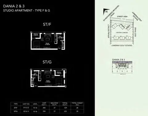ميدتاون دانيا ديستريكت: مخطط الطابق Studio-Type-F-&-G, 431 sq ft
