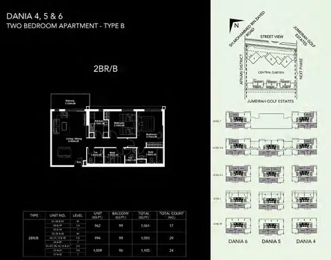ميدتاون دانيا ديستريكت: مخطط الطابق Two-BDR-Type-B, 1,105 sq ft