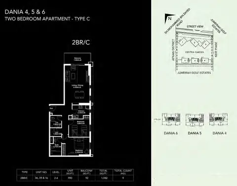 ميدتاون دانيا ديستريكت: مخطط الطابق Two-BDR-Type-C, 1,082 sq ft