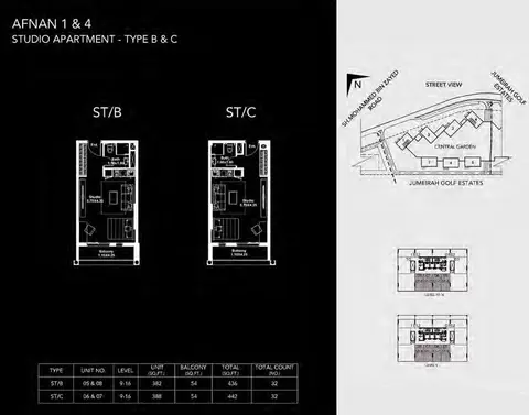 ميدتاون من ديار: مخطط الطابق Studio Type B & C, 442 sq ft