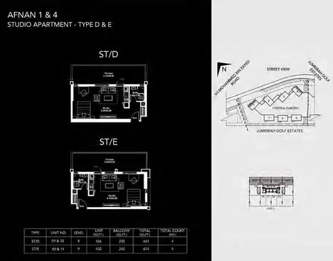 ميدتاون من ديار: مخطط الطابق Studio Type D & E, 674 sq ft