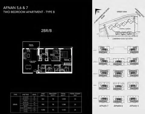 ميدتاون من ديار: مخطط الطابق Two Bedroom Type B, 1,103 sq ft