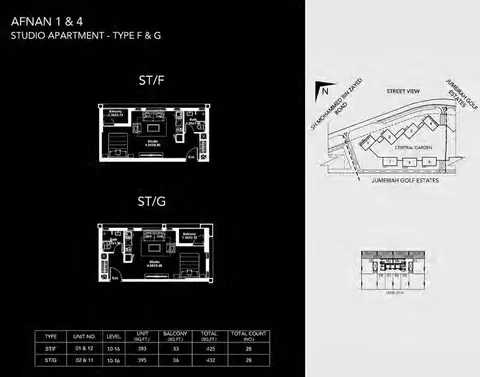 ميدتاون من ديار: مخطط الطابق Type F & G, 432 sq ft