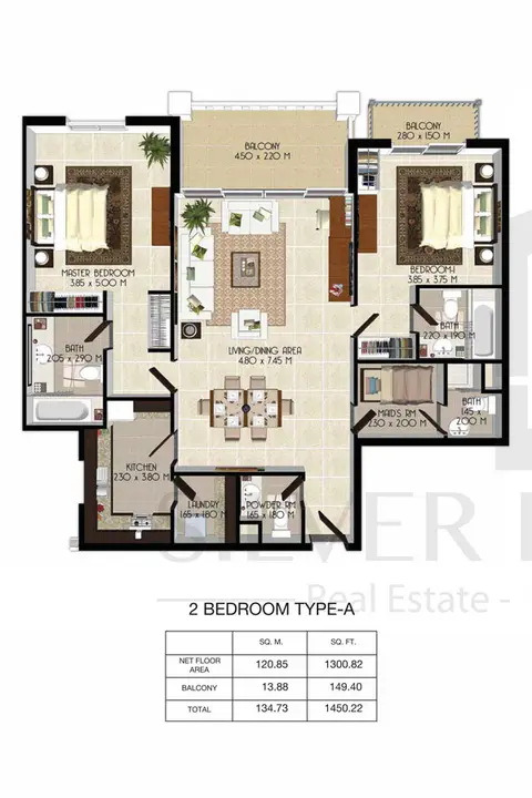 سنشوريون ريزيدنسز: مخطط الطابق 2 Bedroom-Total-Area-1450.22-Sq.Ft, 1,450 sq ft
